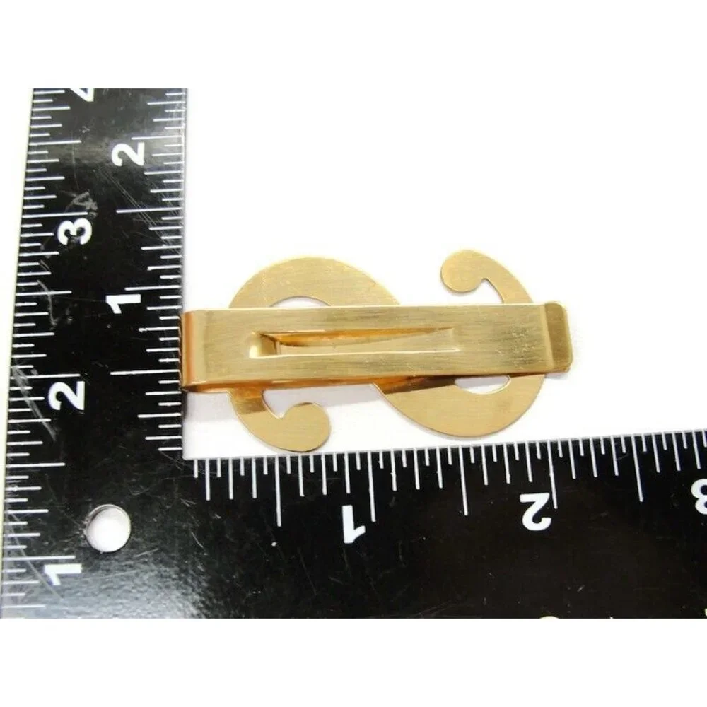 $ Dollar Sign Gold Tone Money Clip Stainless Wallet Card Cash ID Holder Vtg